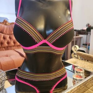 Vibrant Pink and Black Bikini Set